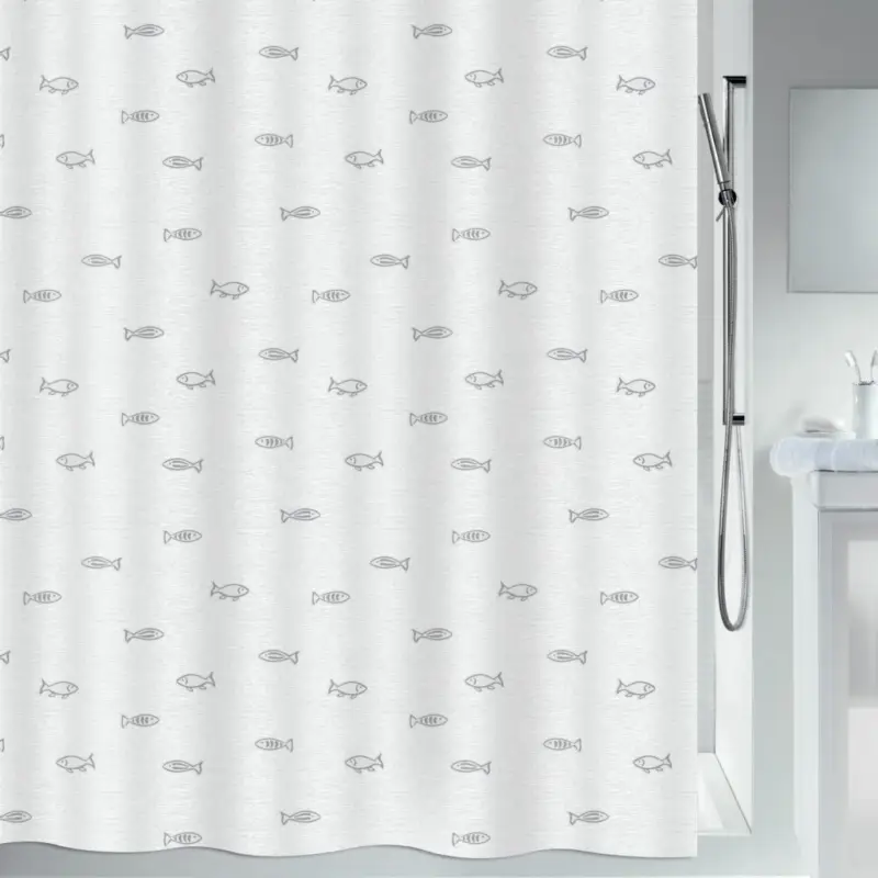 Top Prodej Spirella sprchový závěs KOS, motiv rybiček, šedý, 240 x 200 cm, polyester