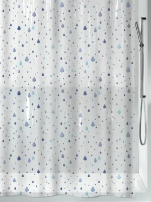 Akční Cena Spirella sprchový závěs WATERDROP, motiv kapky, bílo-modrý, PEVA, 180 x 200 cm
