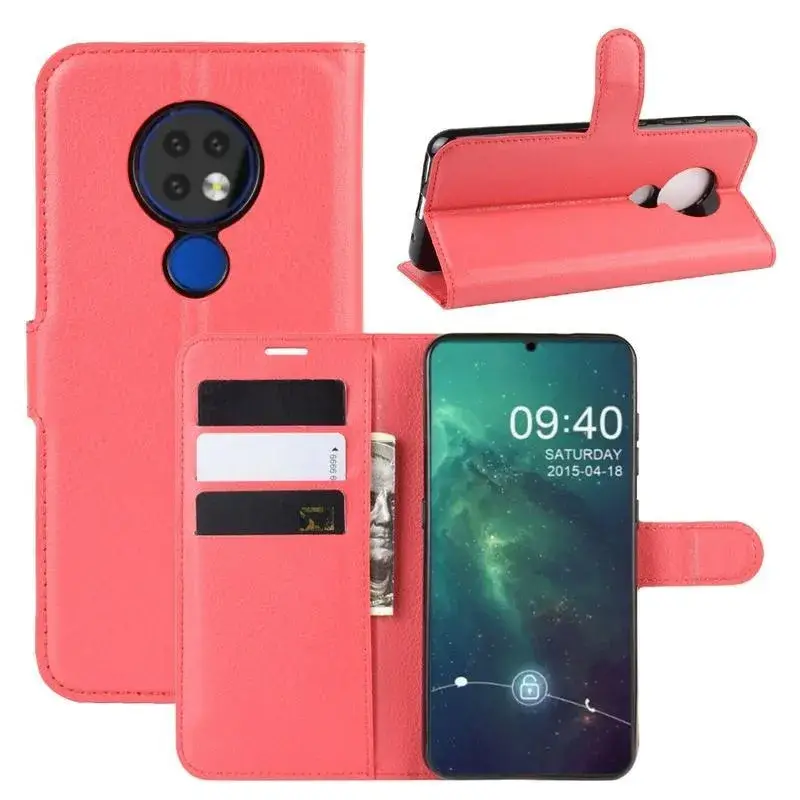 Nejprodávanější Litchi PU kožené pouzdro na mobil Nokia 6.2 / Nokia 7.2 - červené