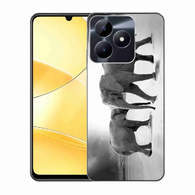 Sleva Gelový kryt mmCase na Realme C51/C53 - černobílí sloni
