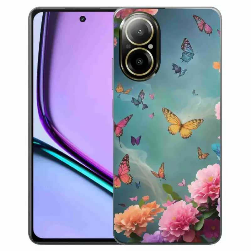 Poslední Šance Gelový kryt mmCase na Realme C67 - barevné květy a motýli