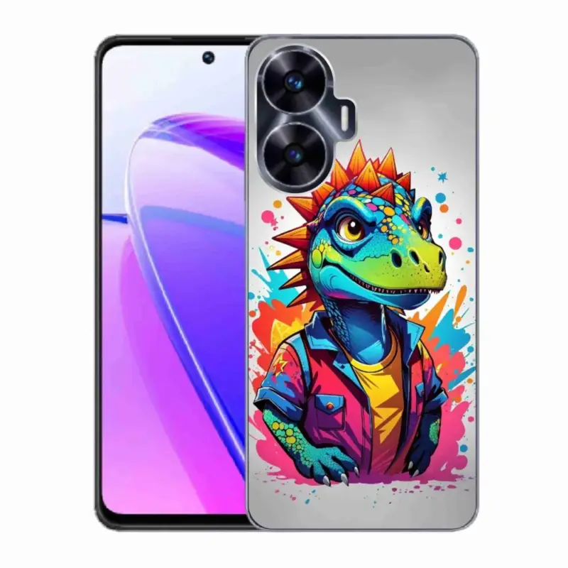 Gelový kryt mmCase na Realme C55 - barevný dinosaurus Aktuální