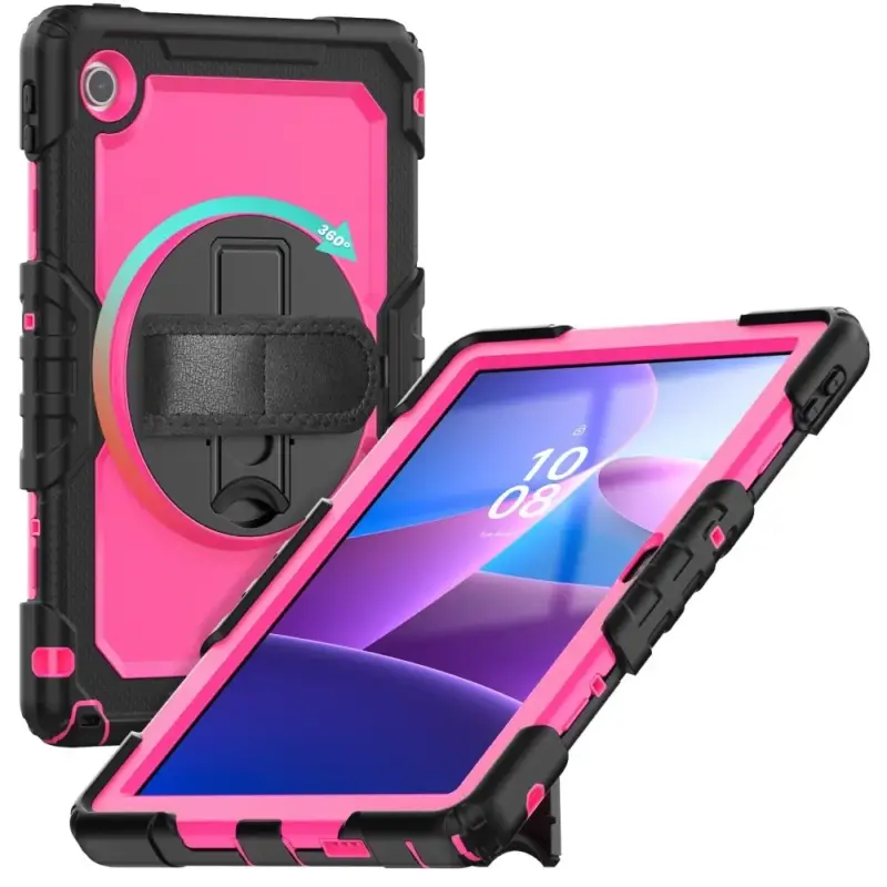 Strap odolný kryt s držákem na ruku a ramenním popruhem na Lenovo Tab 10.1 (2025) - černý/rose Speciální Cena
