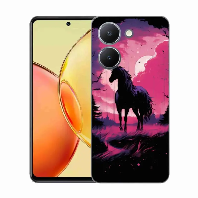 Poslední Šance Gelový kryt mmCase na Vivo Y36 - černý kreslený kůň 1