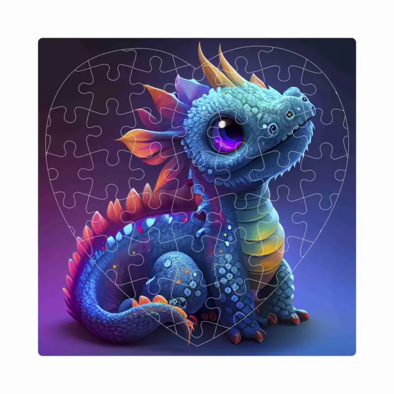 Vrácení Zdarma Puzzle 19x18cm ve tvaru srdce (76 dílků) s obrázkem - barevný dráček