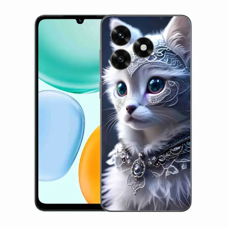 Gelový kryt mmCase na Honor X5c Plus - bílá kočka Vysoce Kvalitní