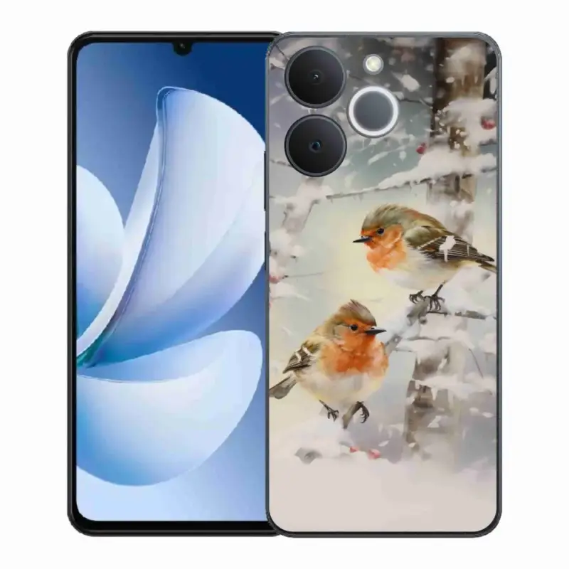 Gelový kryt mmCase na Realme Note 70T - ptáčci v zimě Nová Kolekce
