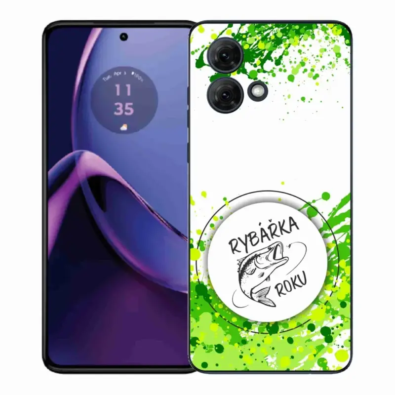 Nová Kolekce Gelový kryt mmCase na Motorola Moto G84 5G - rybářka roku bílé pozadí