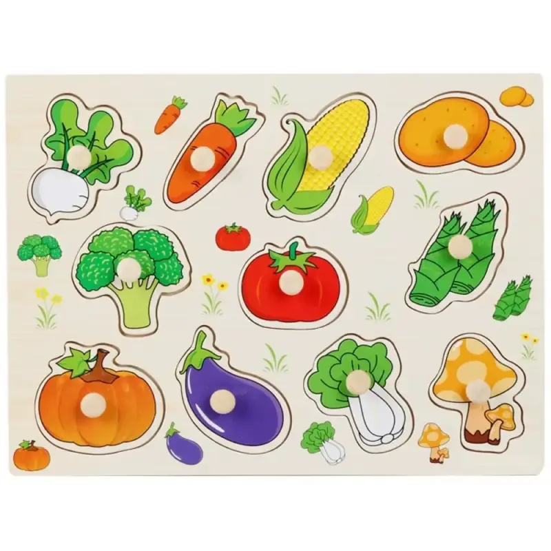 Levný Dřevěné dětské puzzle s úchytem - zelenina