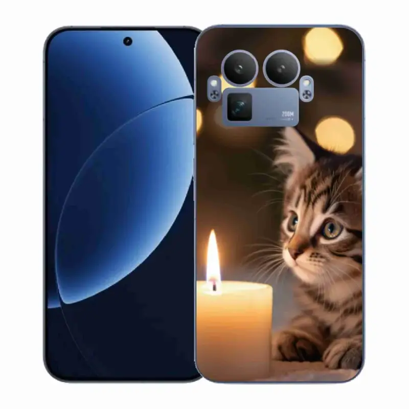 Gelový kryt mmCase na Realme GT 8 Pro - kotě a svíčka Nejlepší Volba