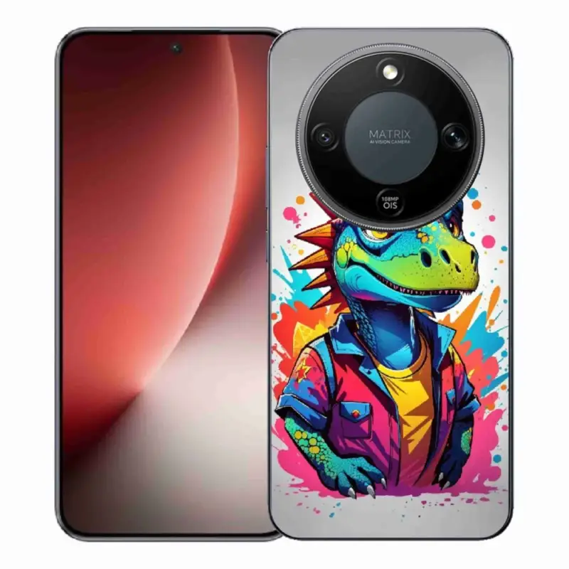Časově Omezené Gelový kryt mmCase na Honor Magic 8 Lite 5G - barevný dinosaurus