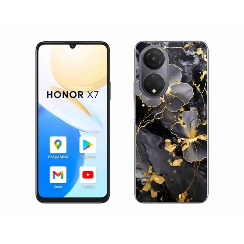 Gelový kryt mmCase na Honor X7 - zlaté květy Vysoce Kvalitní