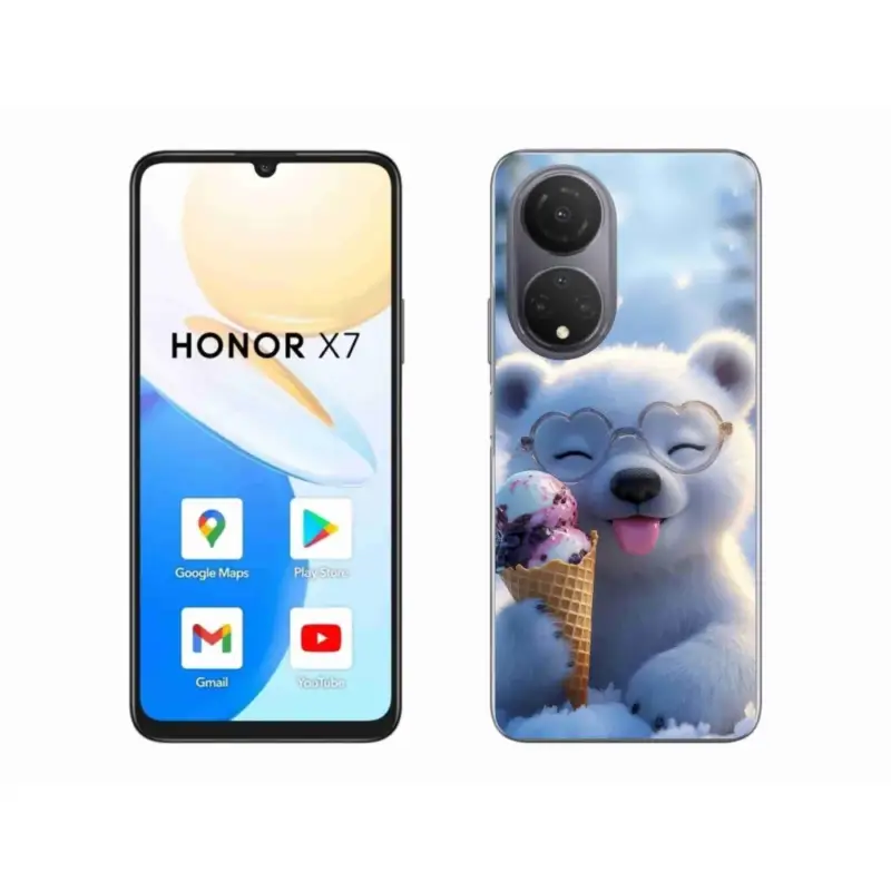 Aktuální Gelový kryt mmCase na Honor X7 - medvídek se zmrzlinou