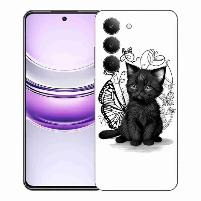 Gelový kryt mmCase na Realme 14x 5G - černé kotě Koupit Online
