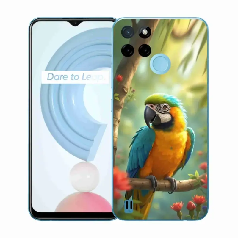 Zlevněný Gelový kryt mmCase na Realme C21Y/C25Y - papoušek ara modrožlutá