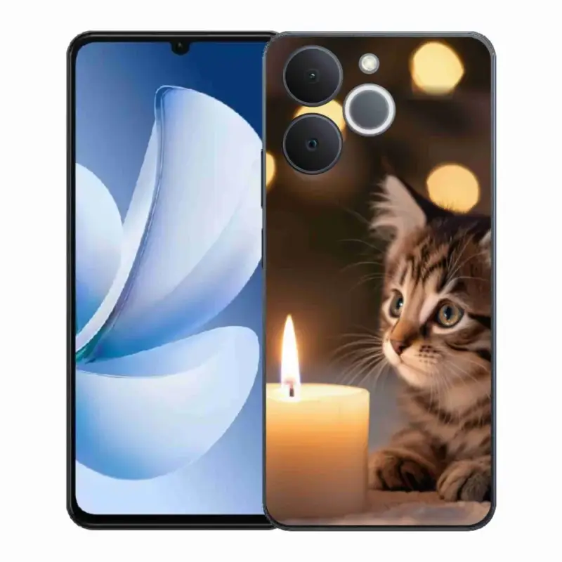 Nová Kolekce Gelový kryt mmCase na Realme Note 70T - kotě a svíčka