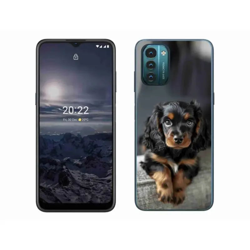 Aktuální Gelový kryt mmCase na Nokia G11/G21 - roztomilý dlouhosrstý jezevčík