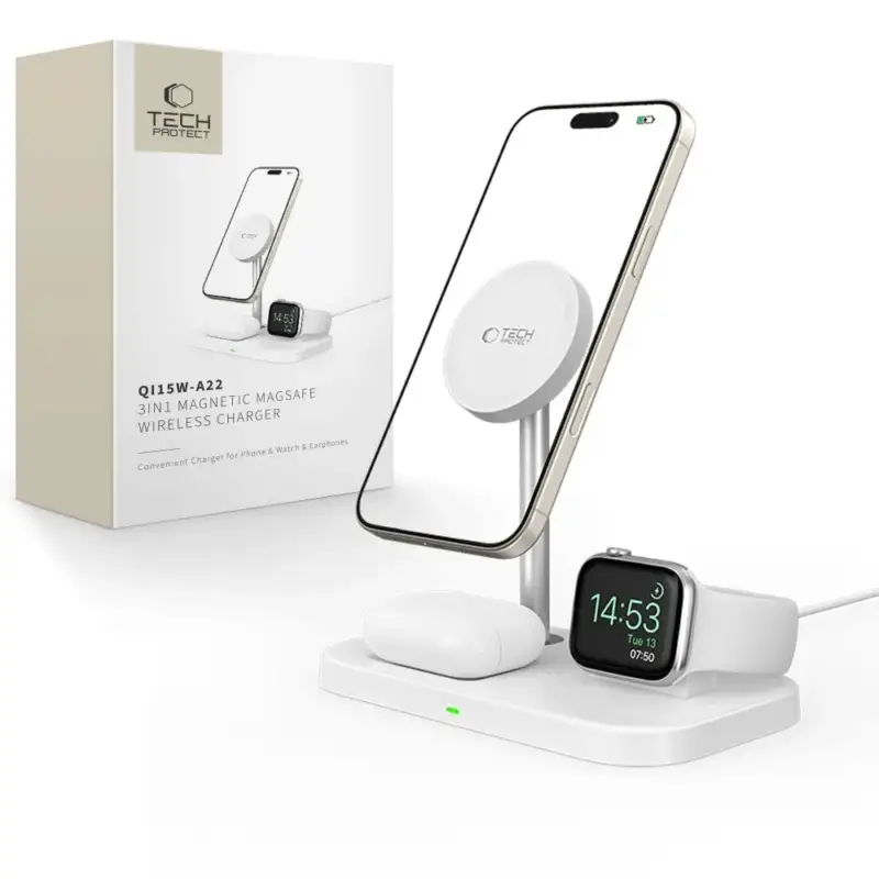 Akční Nabídka Tech-Protect QI15W-A22 nabíjecí stojánek 3v1 s MagSafe - bílý