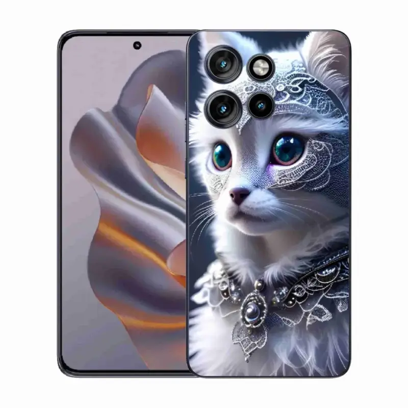Originální Gelový kryt mmCase na Motorola Edge 50 Neo - bílá kočka