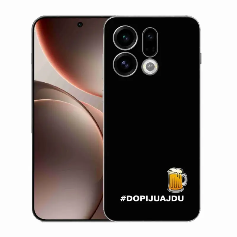 Značkový Gelový kryt mmCase na Oppo Find X9 - pivní motiv 1 černé pozadí