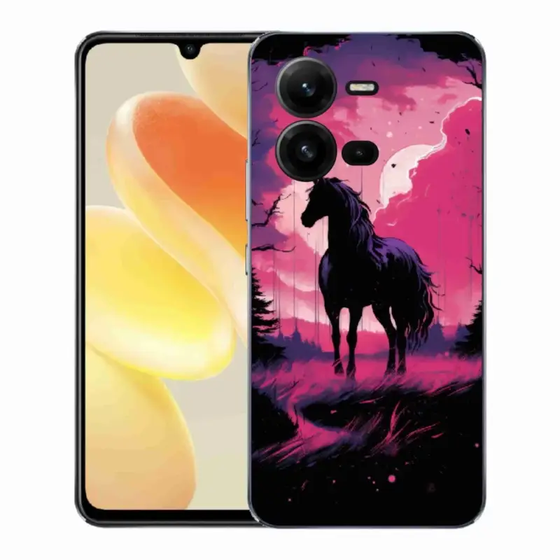 Gelový kryt mmCase na Vivo X80 Lite - černý kreslený kůň 1 Autentický