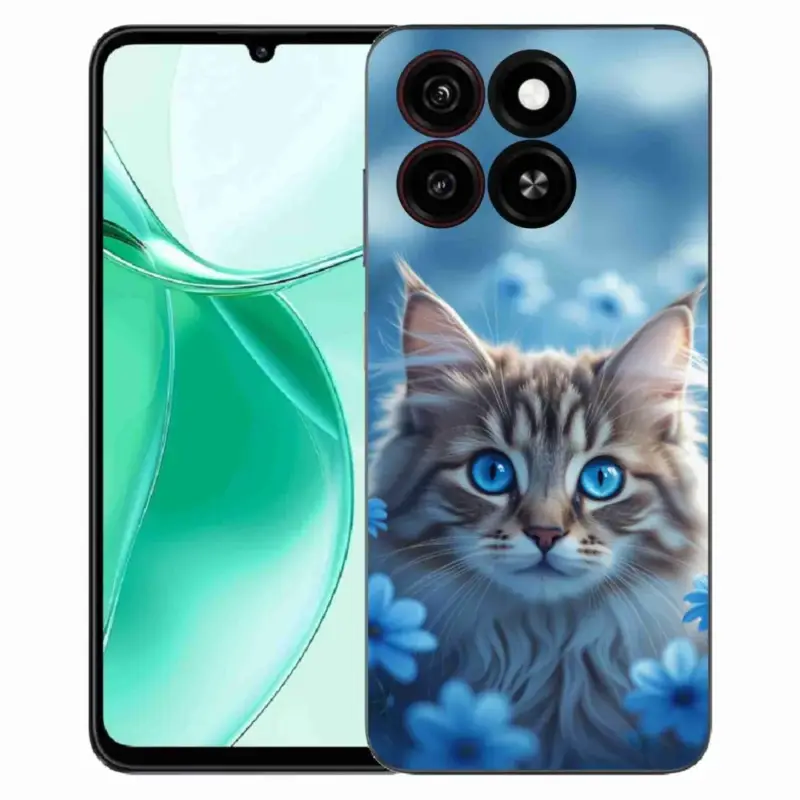 Gelový kryt mmCase na ZTE Blade A35 - koťátko v modrých květech Vysoce Kvalitní
