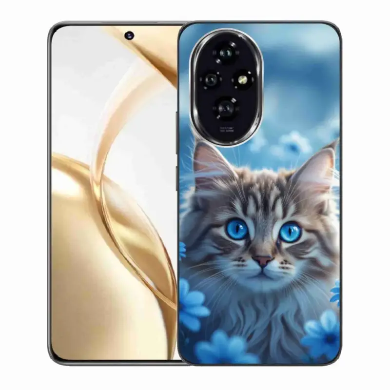 Gelový kryt mmCase na Honor 200 5G - koťátko v modrých květech Víkendová Akce