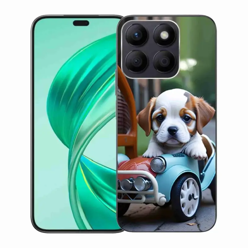 Nejprodávanější Gelový kryt mmCase na Honor X8b - štěně v retro autě