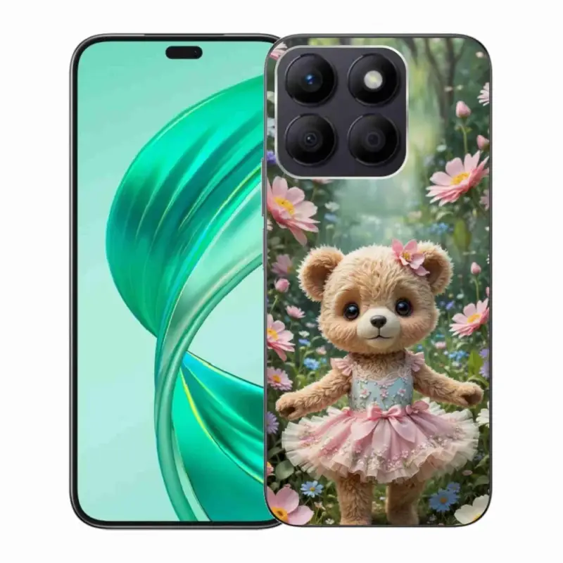 Gelový kryt mmCase na Honor X8b - roztomilý medvídek v květinách Oblíbený