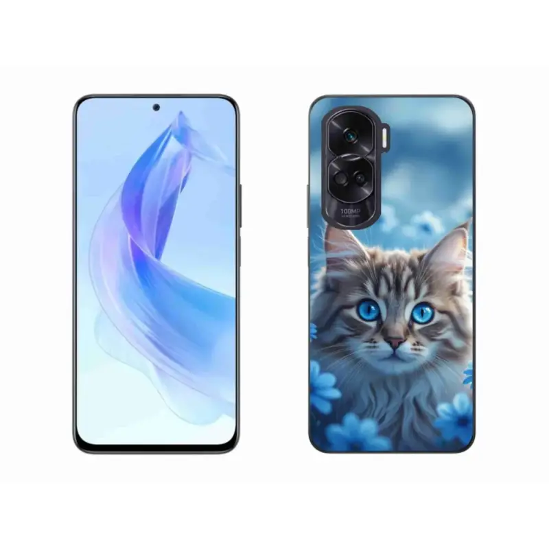 Gelový kryt mmCase na Honor 90 Lite - koťátko v modrých květech Akce