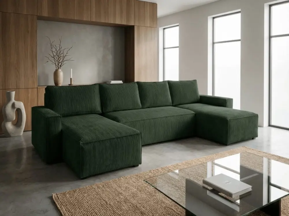 Tmavě zelená sedací souprava do U SMART COSARO 295x140 cm Must-Have