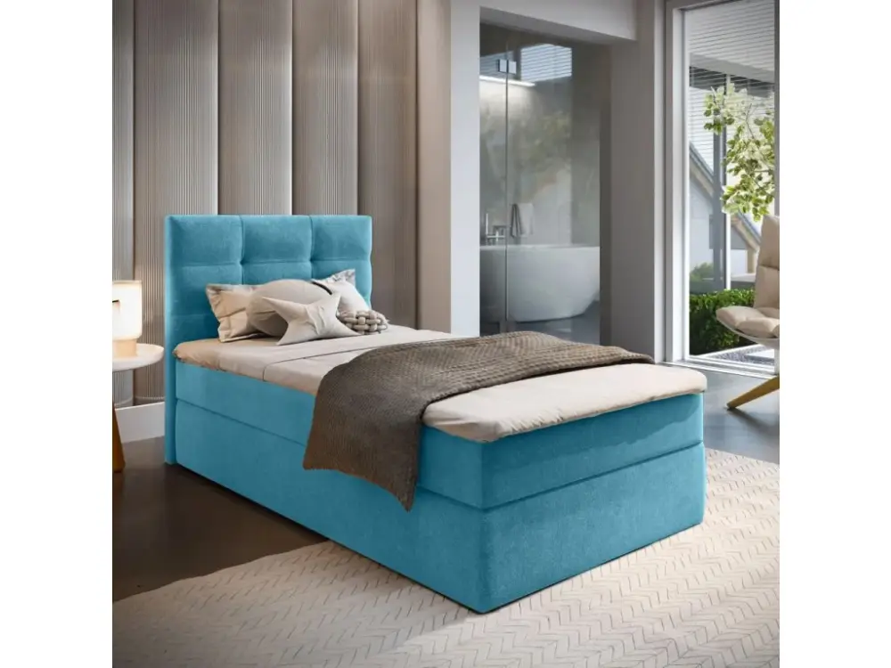 Cenově Výhodný Čalouněná postel boxspring GLORIEN VELVET 90x200 cm modráCASABLANCA 13