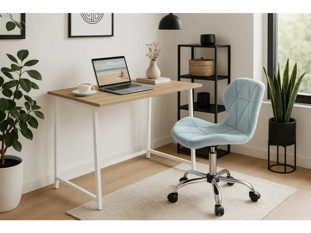 Oblíbený Set do pracovny ZARIMO stůl 80x40 cm bílý + křeslo AVOLA VELVET světle modré